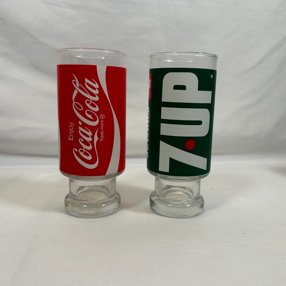 Vintage 70s 80s 7UP Coke Drinking Glass Retro Cup 12oz Pedestal Footed 6.5" Tall